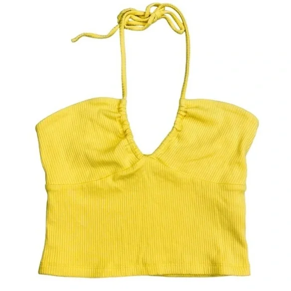 Aritzia Wilfred Yellow Merci Ribbed Halter Crop Top Size Medium - Picture 13 of 13